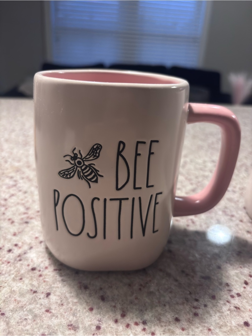 Rae Dunn Artisan Collection Bee Positive Pink White Ceramic Coffee Mug